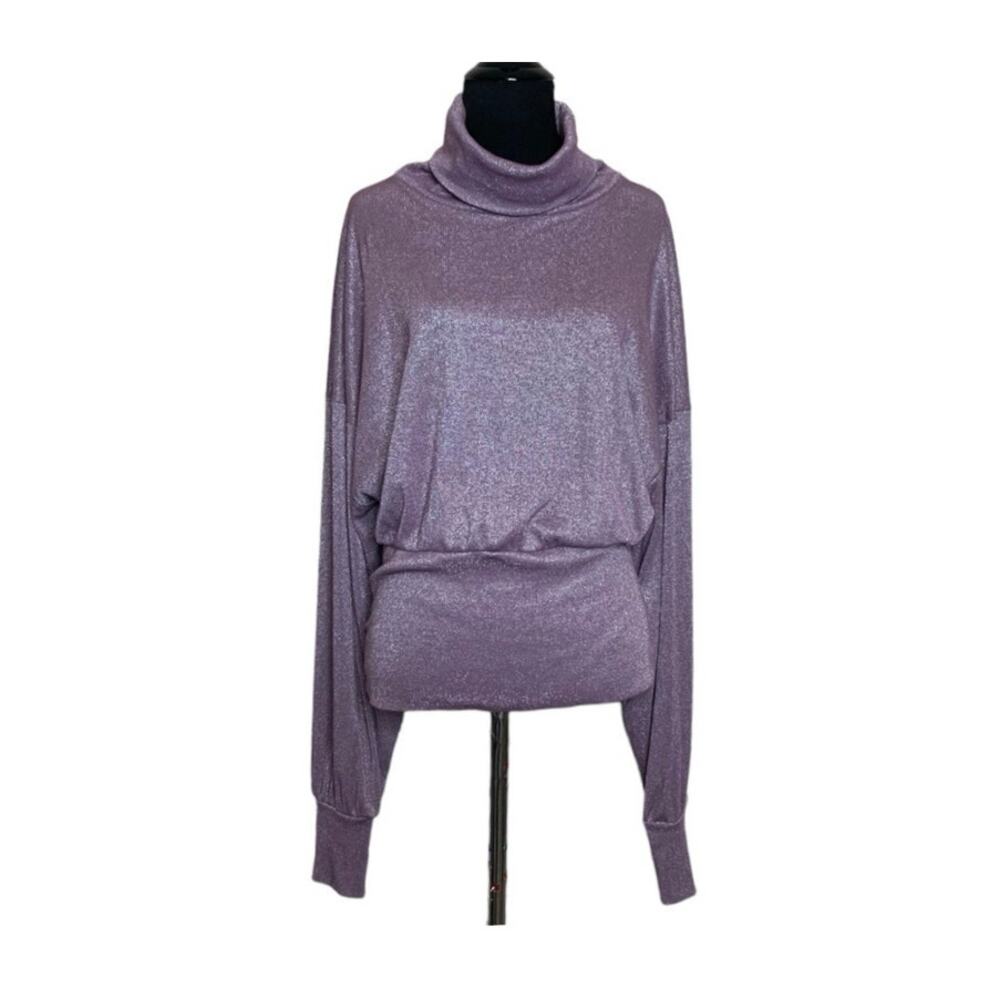 Free People Metallic Purple Long Sleeves Knit Sweater Top Size M